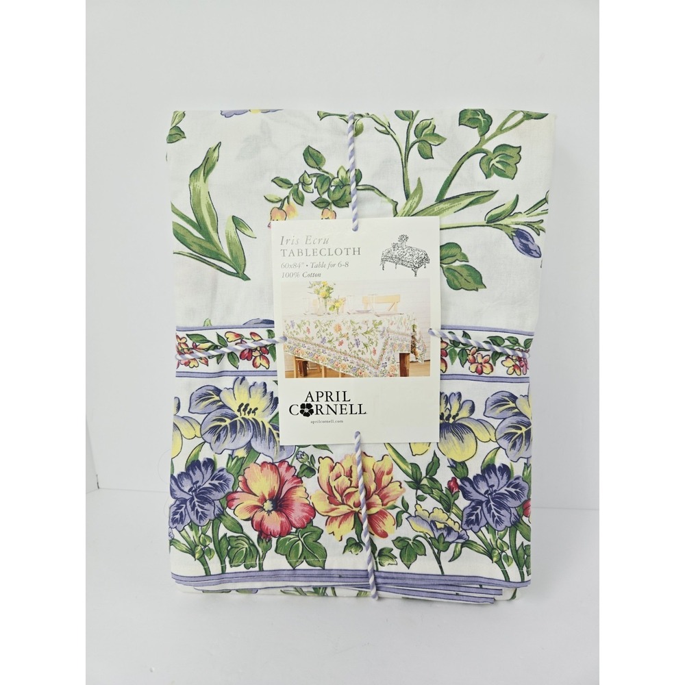 April Cornell Iris Ecru Table Cloth‎ 60x84" NEW floral mutli color flower